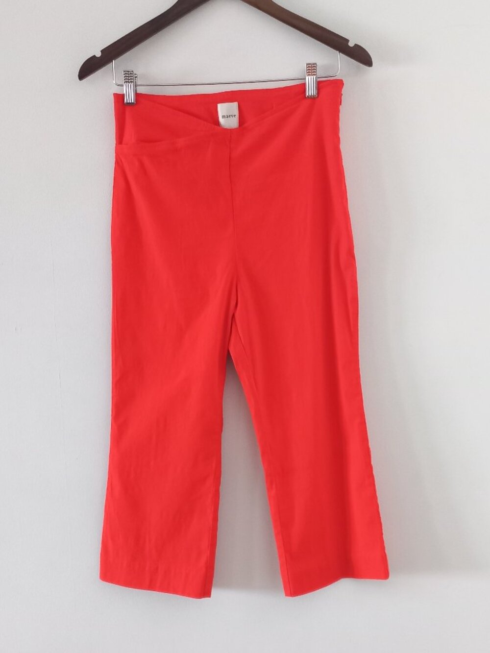 MAEVE structured bombshell bright red flared capri pants